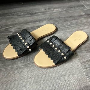 Kate Spade Leather and Pearl Flat Sandals